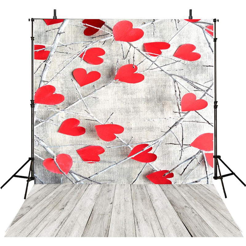 Valentine Party Photography Backdrops Wood Floor Photo Props Baby Shower Red Heart Valentine's Day Background Photo Studio