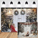 Christmas Snow Backdrop for Kids Children Portrait Photographic Studio Photo Backgrounds White Wooden Door Christmas Tree Decor