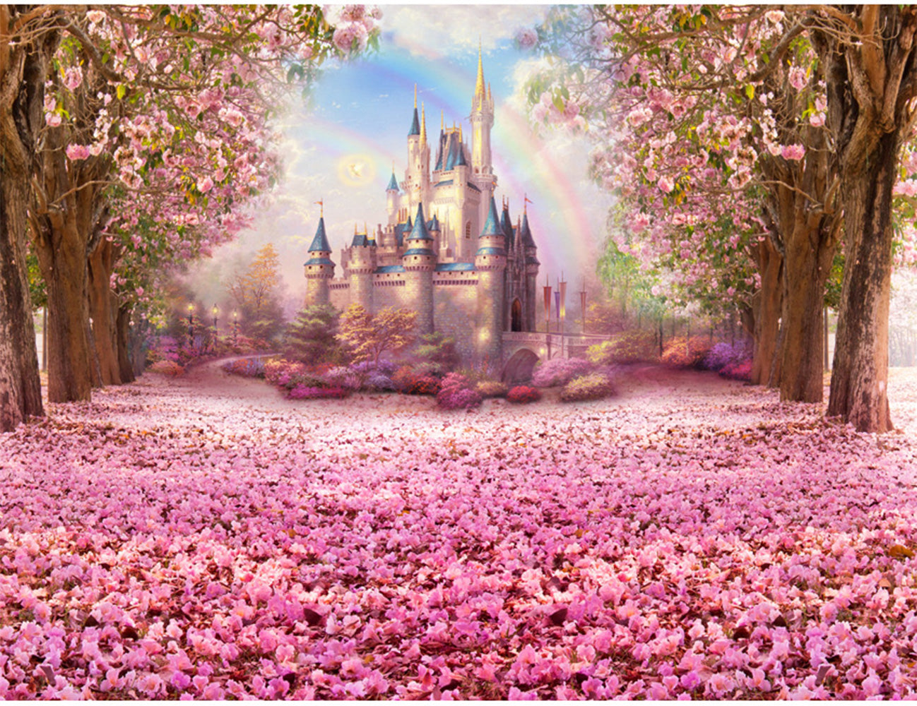 Photography Background Floral Pink Backdrop for Photo Studio Princess baby shower Fantasy Castle Rainbow photocall party