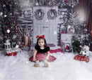 Christmas Snow Backdrop for Kids Children Portrait Photographic Studio Photo Backgrounds White Wooden Door Christmas Tree Decor