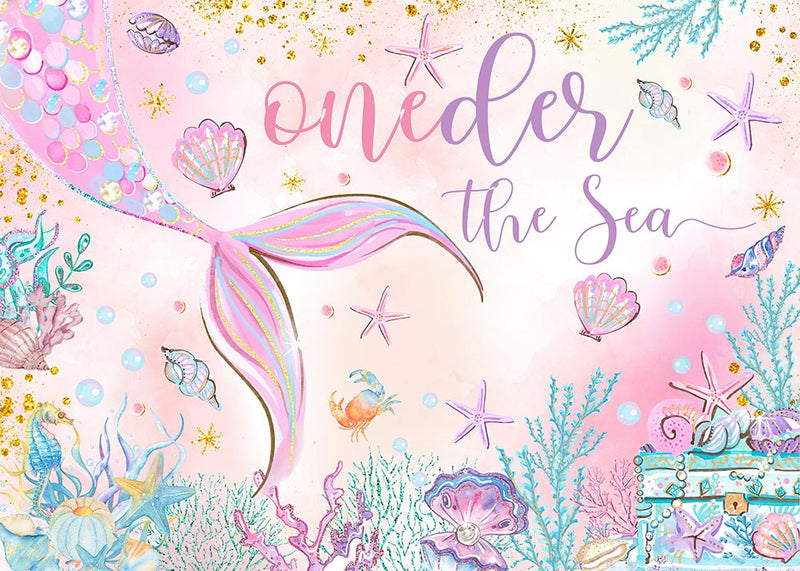 Fondo de fotografía de sirena mundo submarino decoración de fiesta de primer cumpleaños niña Baby Shower estudio foto fondo Banner 