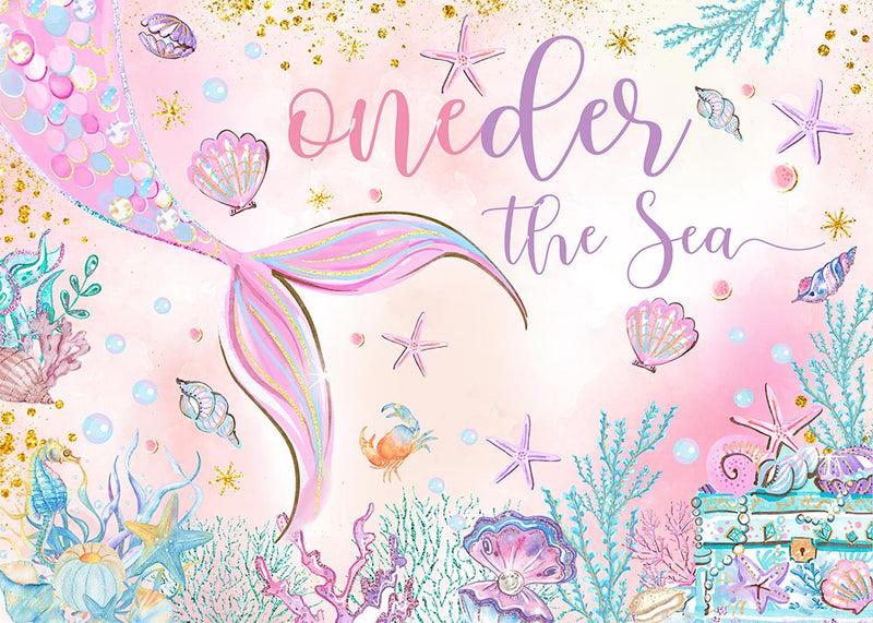 Mermaid Photography Backdrop Underwater World 1st Birthday Party Decoration Girl Baby Shower Studio Photo Background Banner