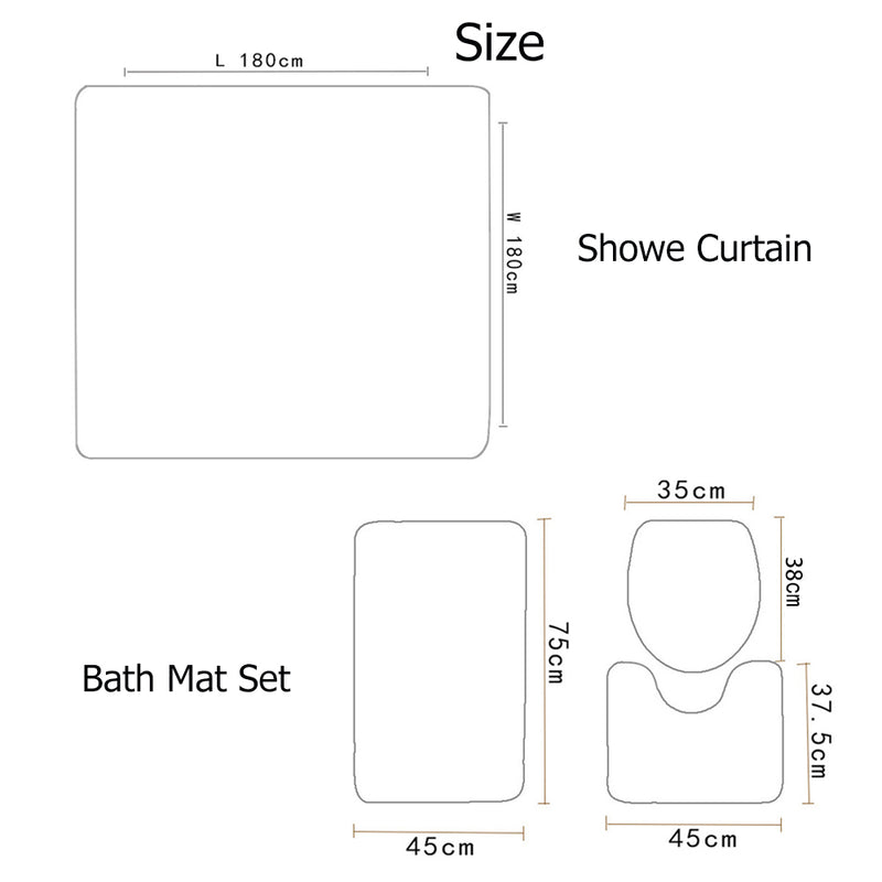 English Periodic table of elements Print Shower Curtain Set Home Decor Bath Mat Toilet Lid Cover Flannel Bathroom Carpet 4 Piece Set