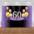 Sixty and Fabulous Birthday Backdrop for Photography 60th Birthday Party Banner Glitter Purple Background Gold Balloons Diamond