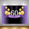 Toile de fond pour soixante et fabuleux anniversaires, pour photographie, bannière de fête de 60e anniversaire, paillettes, fond violet, ballons dorés et diamants