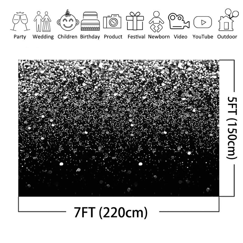 Sliver Bokeh Spots Backdrop Silver Black Birthday Decoration Graduation Wedding Party Events Glitter Dots Photo Booth Background