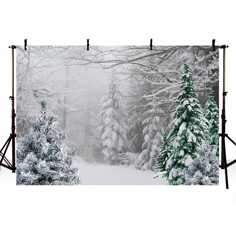 Snow Forest Scene Backdrop for Photography Pine Tree Forest Background for Photo Studio Newborn