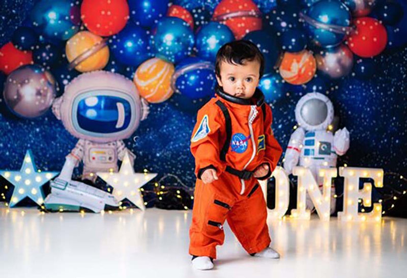 Outer Space Balloon Photography Astronaut Rocket Astrology Astronomy Planet Baby Shower Birthday Party Photo Backdrop Studio