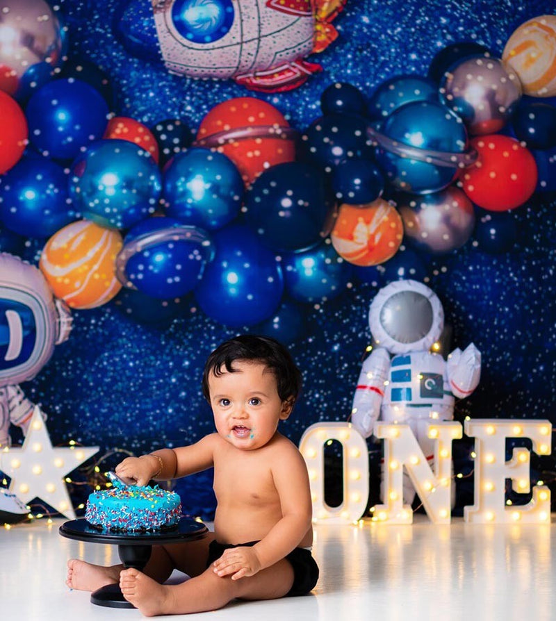Outer Space Balloon Photography Astronaut Rocket Astrology Astronomy Planet Baby Shower Birthday Party Photo Backdrop Studio