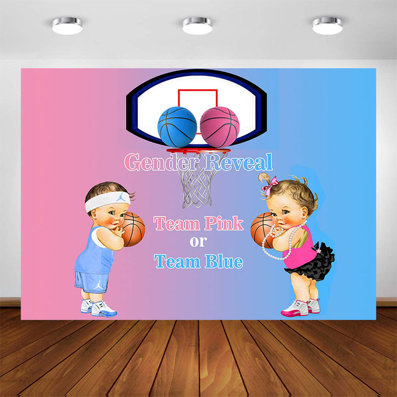 Tema deportivo, decoración de fiesta de género, telón de fondo, gemelos, baloncesto, niño y niña, foto de fondo rosa y azul, suministros para fiesta