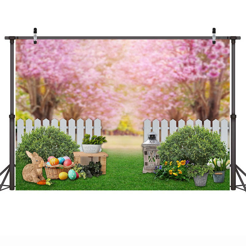 Spring Easter Bunny Photography Background Garden Fresh Flowers Green Grass Newborn Baby Photocall Birthday Portrait Background