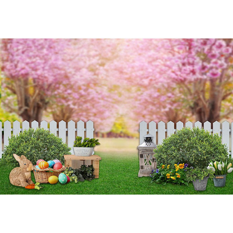 Arrière-plan de photographie de lapin de pâques de printemps, fleurs fraîches de jardin, herbe verte, arrière-plan de Portrait de nouveau-né et de bébé, pour séance photo d'anniversaire 