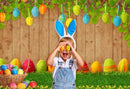 Spring Happy Easter Photography Background Wooden Wall Colorful Eggs Grass Kids Portrait Decor Backdrop Photo Studio