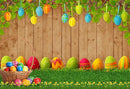 Spring Happy Easter Photography Background Wooden Wall Colorful Eggs Grass Kids Portrait Decor Backdrop Photo Studio