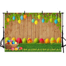 Spring Happy Easter Photography Background Wooden Wall Colorful Eggs Grass Kids Portrait Decor Backdrop Photo Studio