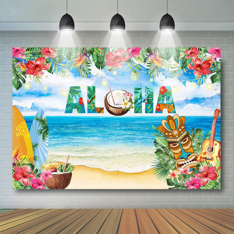 Summer Aloha Luau Backdrop for Event Party Tropical Hawaiian Beach Photo Background Summer Baby Shower Birthday Party Decor