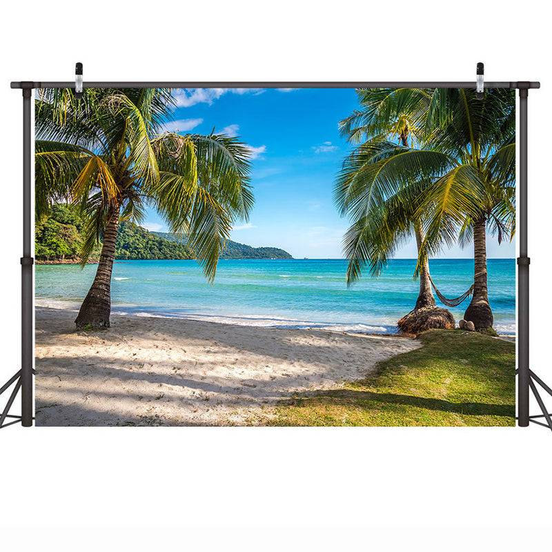 Summer Beach Birthday Backdrop for Photography Props Blue sky and Sea Photo Background Props Palm Tree Holiday Decorations Props