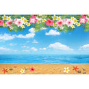 Summer Beach Photography Backdrop Hawaiian Luau Aloha Theme Birthday Photo Background Blue Sky White Clouds Flowers