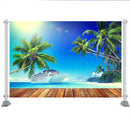 Summer Beach Wood Photography Background Cruise Ship Sea Backdrops Cloud Blue Sky Coconut tree Backgrounds For Photo Studio
