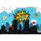 Superhero Boy Happy Birthday Photography Backdrop Cartoon Super Hero Cityscape Birthday Dessert Banner Background Blue Sky Cloud