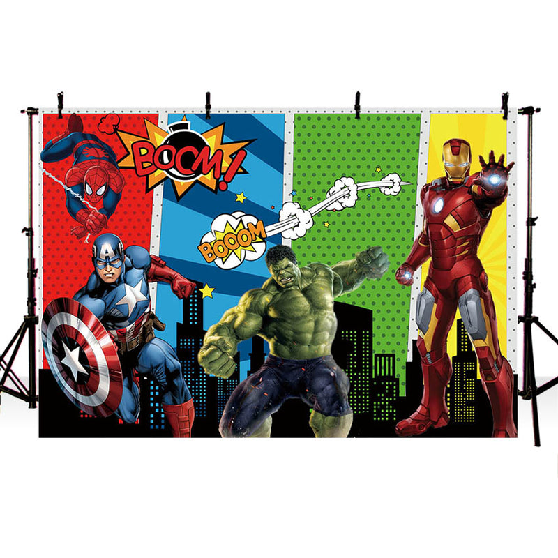 Superhero Poster Backdrop Marvel Avengers Boy Birthday Party Decoration Banner Photo Background Spiderman Hulk Iron Cake Table Party Supplies
