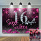 Sweet Sixteen Backdrop Girl's 16th Birthday Diamond Pink Heart Ribbon High-Heel Photography Background Party Banner