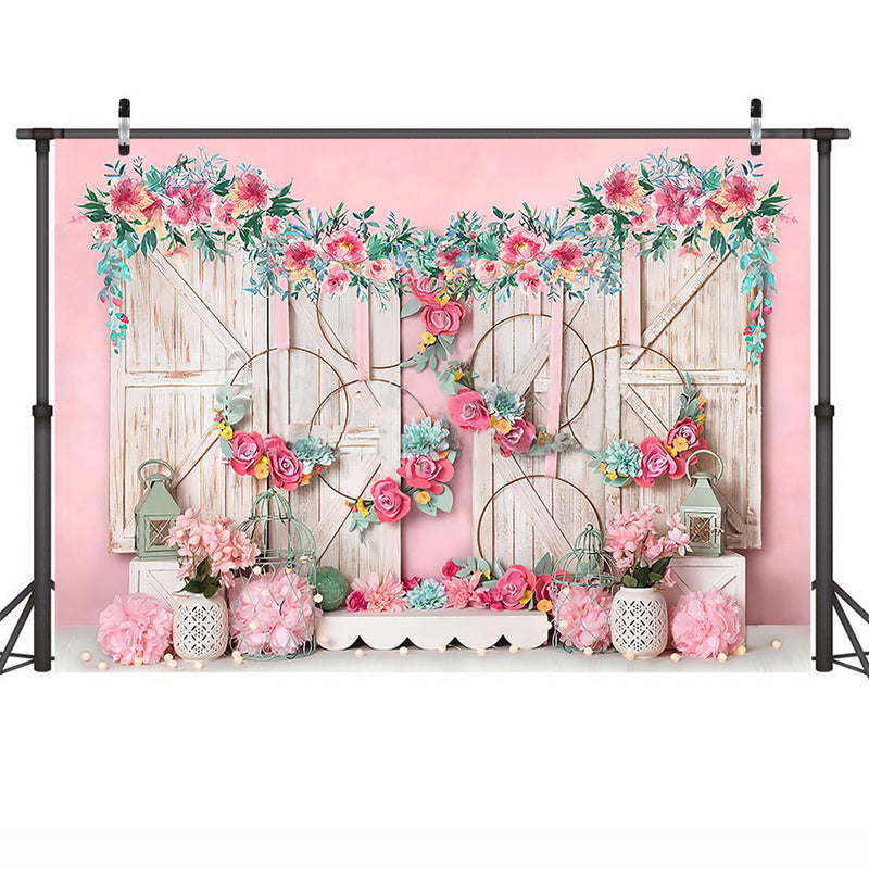 Sweet Newborn Portrait Backdrop Girl Birthday Photography Background Props Artistic Photocall Pink Flowers Wood Photo Shoot