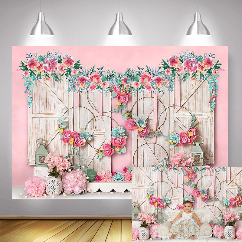 Sweet Newborn Portrait Backdrop Girl Birthday Photography Background Props Artistic Photocall Pink Flowers Wood Photo Shoot