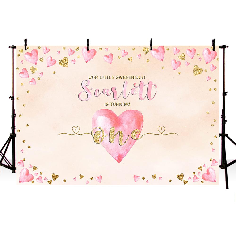 Sweet one backdrop for photography Pink heart background for photography party decoration supplies newborn baby one birthday