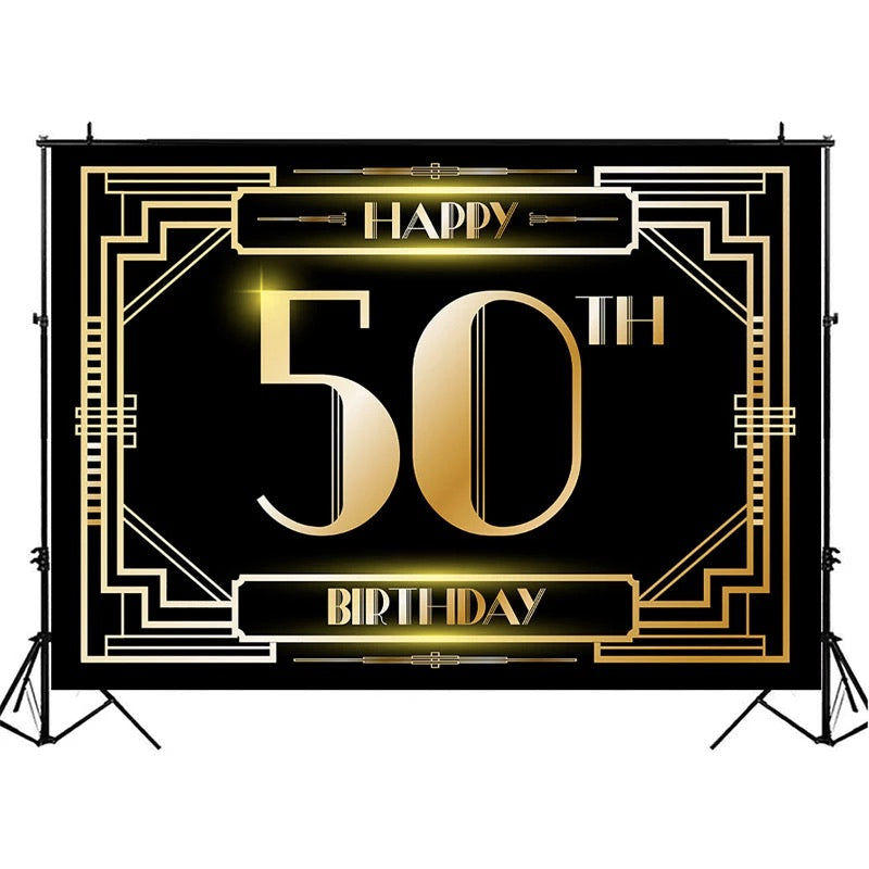 The Great Gatsby 50th Birthday Photography Background Backdrop Gold and Black Gatsby Birthday Party Dessert Table Decor Banner