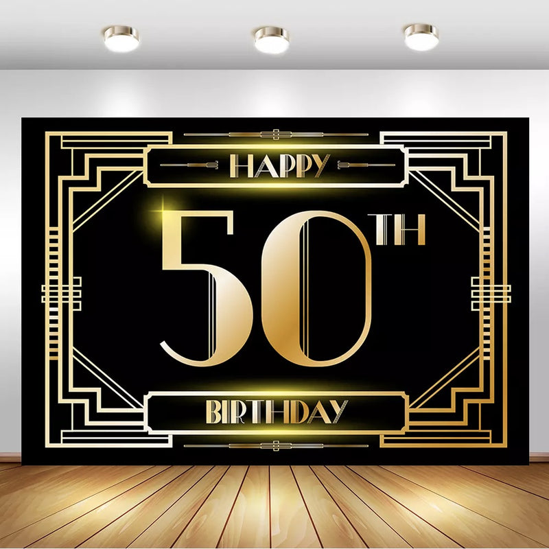 The Great Gatsby 50th Birthday Photography Background Backdrop Gold and Black Gatsby Birthday Party Dessert Table Decor Banner