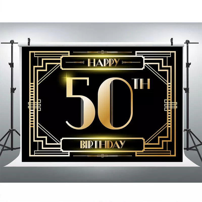 The Great Gatsby 50th Birthday Photography Background Backdrop Gold and Black Gatsby Birthday Party Dessert Table Decor Banner