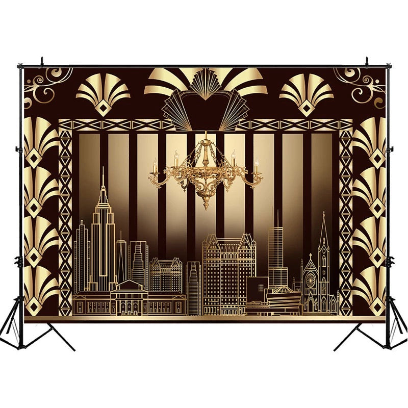 Fondos de fotografía del gran Gatsby edificio dorado Gatsby cartel para fiesta de cumpleaños decoración fotografía fondo