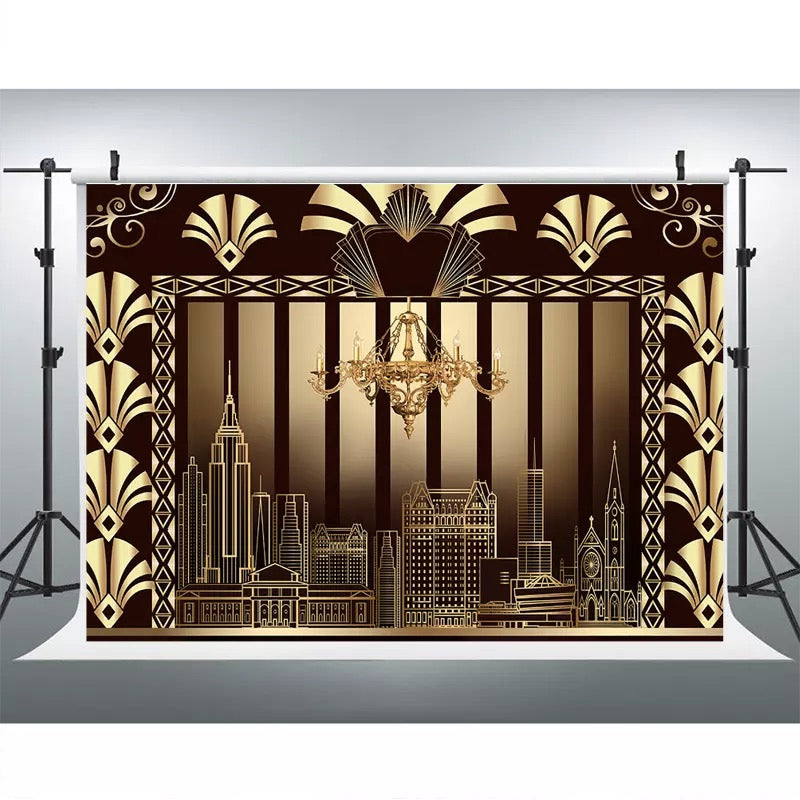 Fondos de fotografía del gran Gatsby edificio dorado Gatsby cartel para fiesta de cumpleaños decoración fotografía fondo