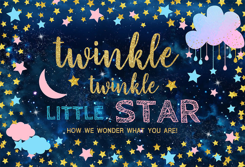 Twinkle Twinkle Little Stars Toile de fond Photographie Baby Shower Gâteau Idées Nuage Comment nous nous demandons ce que vous êtes Fond Photo Studio Lune