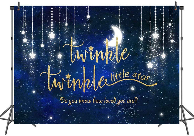 Twinkle Twinkle Little Star Backdrop Shinning Star and Moon Galaxy Navy Blue Photography Background Glitter Little Star Birthday