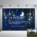 Twinkle Twinkle Little Star Backdrop Shinning Star and Moon Galaxy Navy Blue Photography Background Glitter Little Star Birthday
