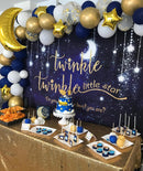 Fondo de fotografía Twinkle Twinkle Little Star, estrella brillante y Luna, galaxia, azul marino, brillo, pequeña estrella, cumpleaños 