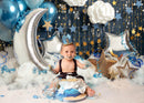 Twinkle Twinkle Little Star Cake Smash Backdrop Newborn Kids Birthday Cake Smash Portrait Photoshoots Blue Balloons and Clouds