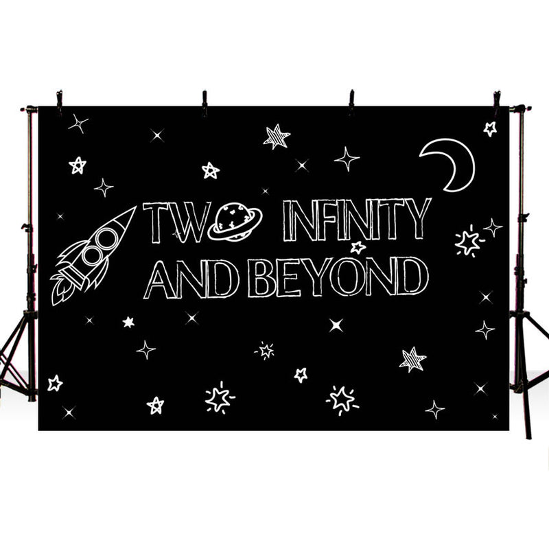 Décoration de fête d'anniversaire Two Infinity and Beyond, toile de fond pour photographie de l'espace, fournitures de stand Photo, bannière