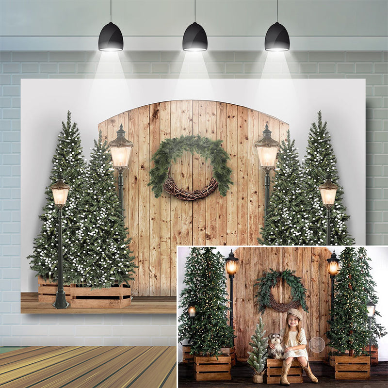 Christmas Wood Backdrop Kids Child Photography Winter Snowy Street Bac ...