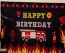 Arrière-plan de photographie de fête en camion de pompier, décor de camion de pompier, décor d'anniversaire de garçon, bannière de Studio Photo pour séance Photo