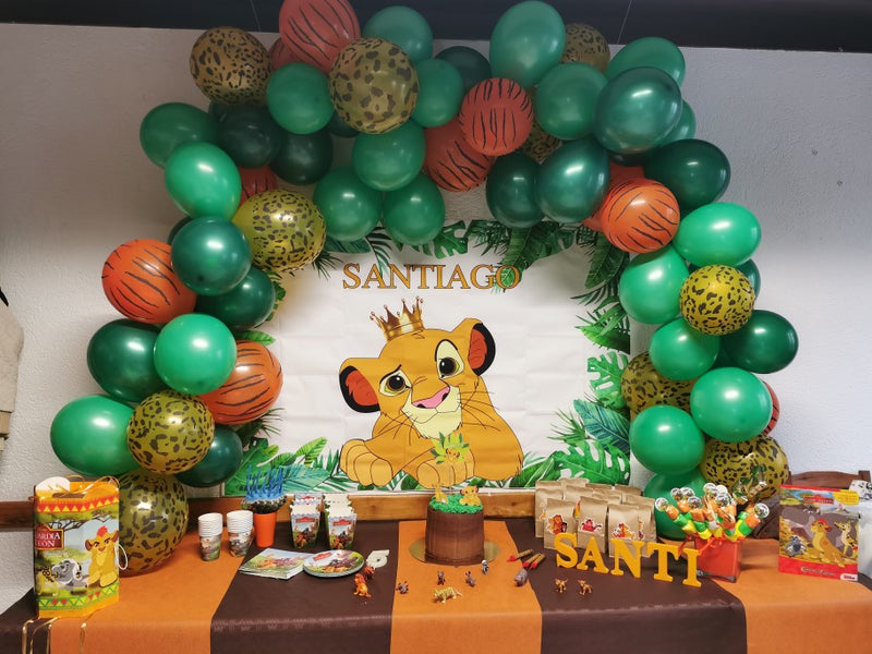 Green Leaves Cartoon Lion King Backdrop Boys Happy 1st Birthday Party Backgrounds for Photo Studio Customized