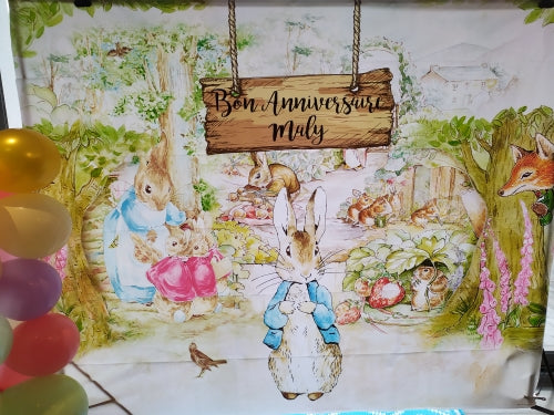 Customized Name Baby Peter Rabbit Birthday Party Backdrop Spring Easter Bunny Birthday Custom Decorations Banner Backdrop for Photography