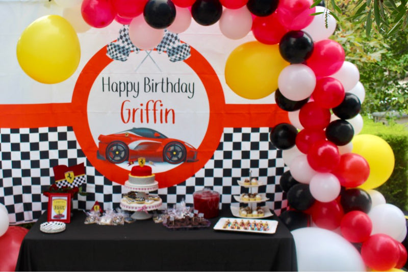 Customize Name Race Car Birthday Backdrop  Red Race Car Boy Racing Children Party Decorations Background