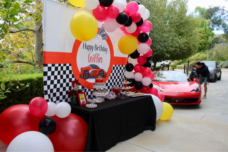 Customize Name Race Car Birthday Backdrop  Red Race Car Boy Racing Children Party Decorations Background