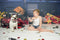 Outils ménagers toile de fond mur en bois marron préscolaire bébé enfant Portrait photographie fond pour Studio Photo