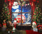 Winter Window Wonderland Backdrop Christmas Trees Gifts Frozen Snow Scene Background Curtain Full Moon Night Merry Xmas Party