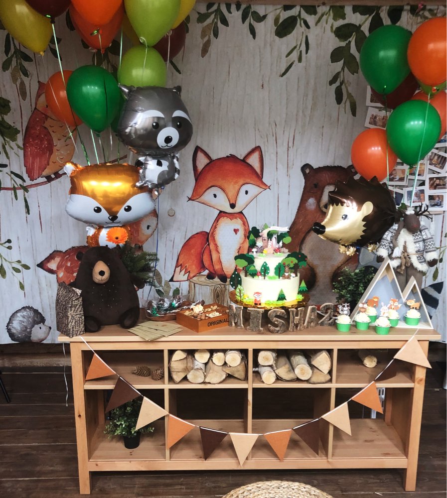 Animals newborn baby shower photo background Woodland Birthday party decoration banner fox bear backdrop for photography studio