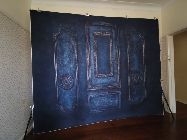 Dark Blue Retro Door Room Photography Backdrops for Wedding Birthday Portrait Photocall Background Photo Studio Props